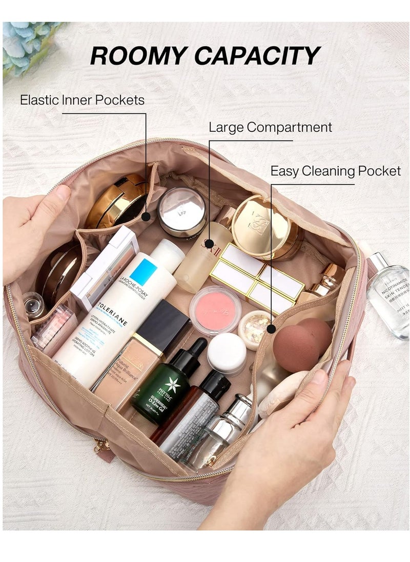 BAGSMART BAGSMART Travel Makeup Bag - Water-Resistant Portable Cosmetic Pouch, Flat Open Organizer for Toiletries and Brushes, Pink  - Image 4