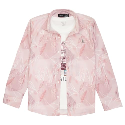 CAVIO Boys Pink Abstract Print Shirt with T-Shirt - Image 1