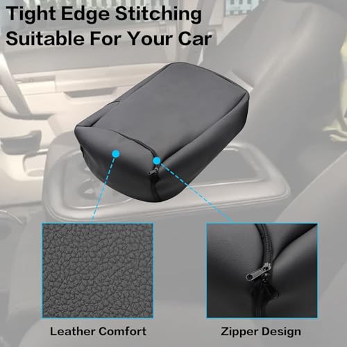 AOUTTUOA Armrest Console Jump Leather Seat Cover Compatible with Chevy Silverado GMC Yukon Sierra 2007 2008 2009 2010 2011 2012 2013 2014 (Leather Part Only) Leather Center Console Cover - Image 4