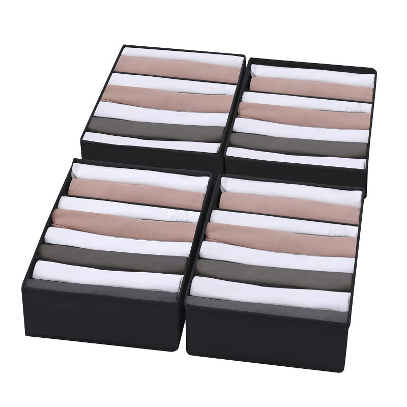 Coorganisers 4 Packs Tshirt Drawer Organizers for Clothing8 Grids Compartment Wardrobe Storage Box Washable Clothes Organizer for Folded Clothes Legging Silk ScarveBlack