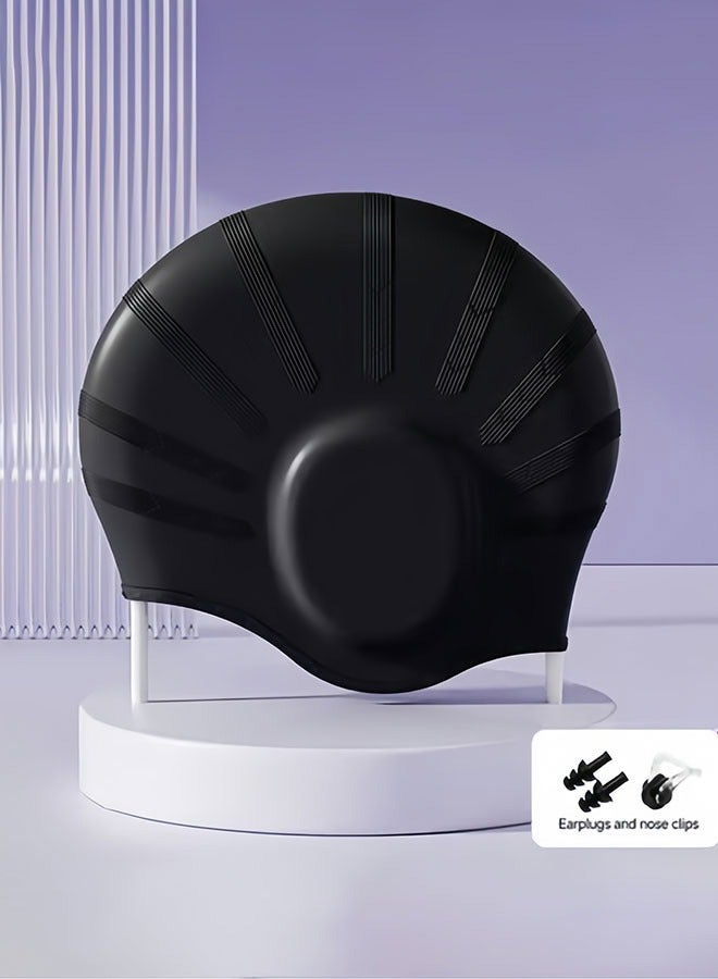 PeaKalo Enlarged Swim  Caps , Men Women Silicone Swimming Caps with 3D Ear Protection, Waterproof Large Swim Hats Bathing Capto Keep Hair Dry  with Ear Plugs Nose Clip - Image 5