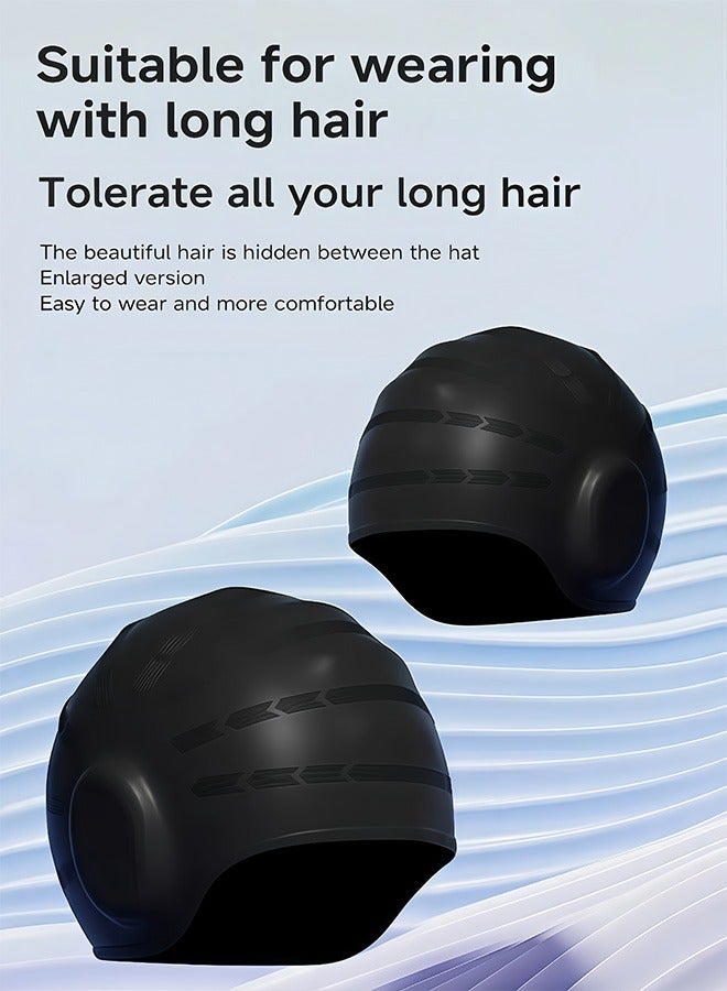 PeaKalo Enlarged Swim  Caps , Men Women Silicone Swimming Caps with 3D Ear Protection, Waterproof Large Swim Hats Bathing Capto Keep Hair Dry  with Ear Plugs Nose Clip - Image 2