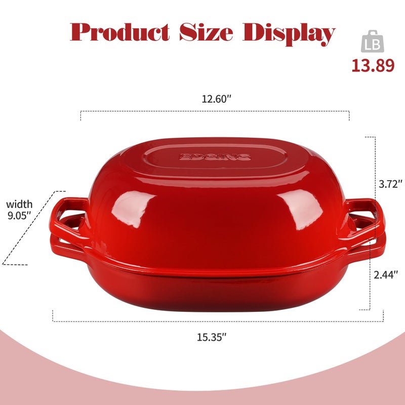 EDGING CASTING Enameled Cast Iron Oval Dutch Oven Pot with Lid, Dutch Oven for Sourdough Bread Baking, Oval Bread Pan, Bread Oven, Bread Dutch Oven, 7qt, Red - Image 2
