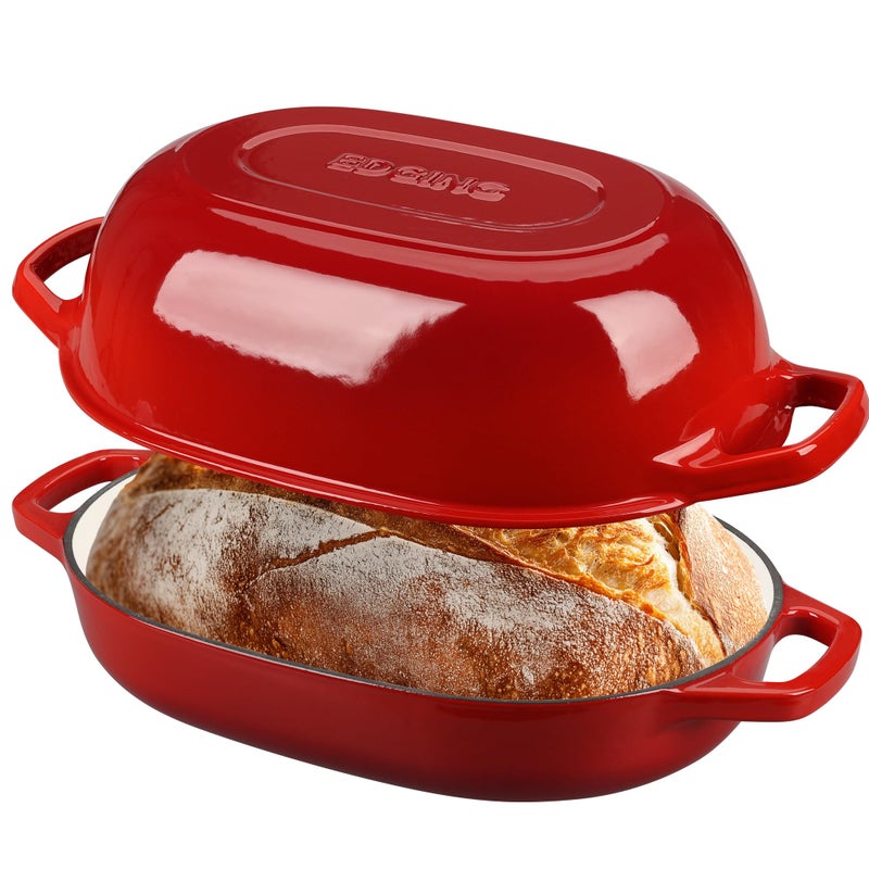 EDGING CASTING Enameled Cast Iron Oval Dutch Oven Pot with Lid, Dutch Oven for Sourdough Bread Baking, Oval Bread Pan, Bread Oven, Bread Dutch Oven, 7qt, Red - Image 3