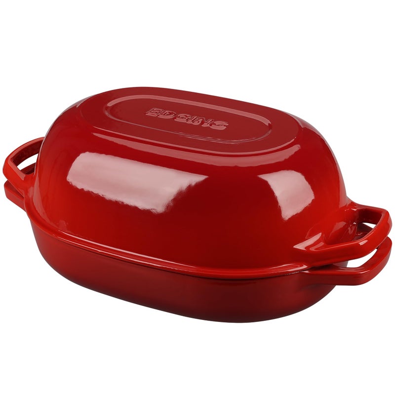 EDGING CASTING Enameled Cast Iron Oval Dutch Oven Pot with Lid, Dutch Oven for Sourdough Bread Baking, Oval Bread Pan, Bread Oven, Bread Dutch Oven, 7qt, Red - Image 1