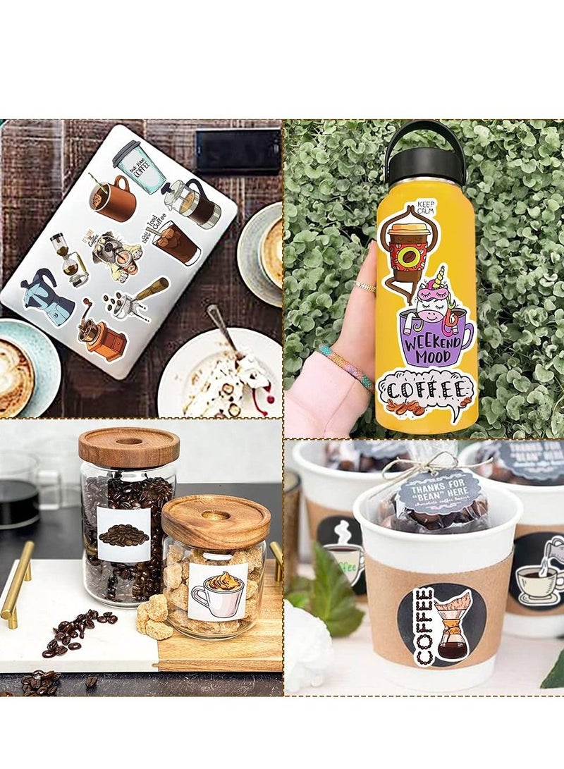 KASTWAVE 50 Pcs Coffee Stickers for Water Bottle Laptop Skateboard Luggage Guitar Car Motorcycle Bike Vinyl Waterproof Coffee Sticker Pack Suitable for Teens Adults - Image 2