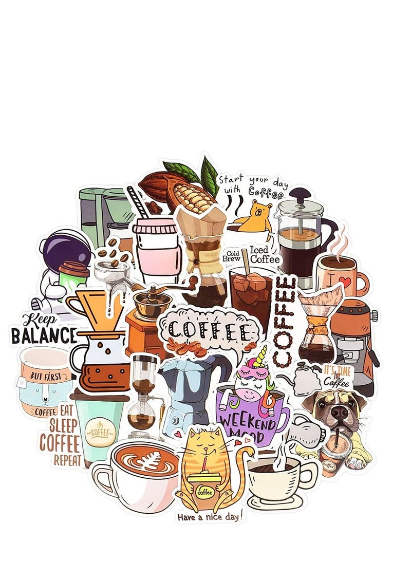 KASTWAVE 50 Pcs Coffee Stickers for Water Bottle Laptop Skateboard Luggage Guitar Car Motorcycle Bike Vinyl Waterproof Coffee Sticker Pack Suitable for Teens Adults - Image 1