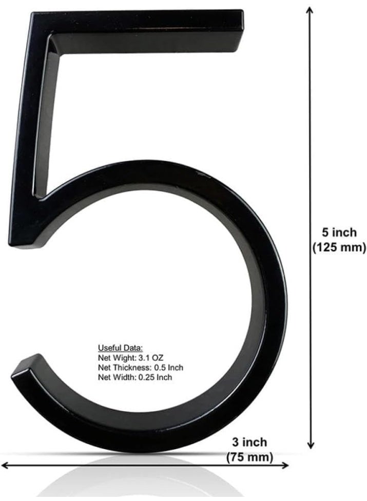 VITION Floating House Number 5 Inch, Metal Anti-Rust Outdoor Home Address Plate with Nail Kits for Door Garden Mailbox Decor Signage (Number 5, Black) - Image 2