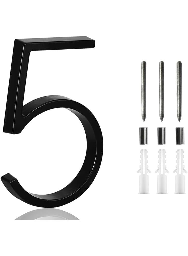VITION Floating House Number 5 Inch, Metal Anti-Rust Outdoor Home Address Plate with Nail Kits for Door Garden Mailbox Decor Signage (Number 5, Black) - Image 1