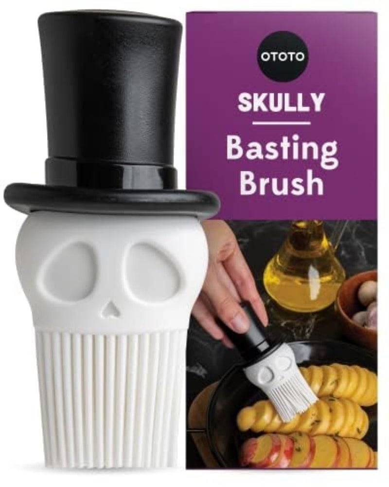 OTOTO Skully Basting Brush - Food Basting Brush for Cooking, Halloween Gifts, Gothic Kitchen Brush, Spooky Gifts, Skull Kitchen Accessories - Image 1