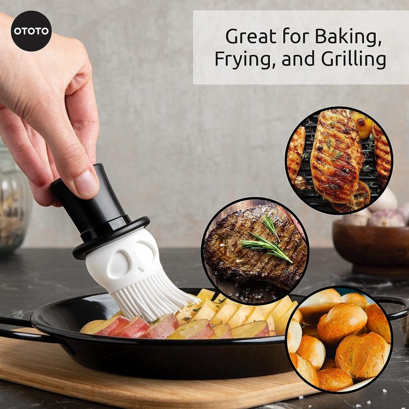 OTOTO Skully Basting Brush - Food Basting Brush for Cooking, Halloween Gifts, Gothic Kitchen Brush, Spooky Gifts, Skull Kitchen Accessories - Image 5