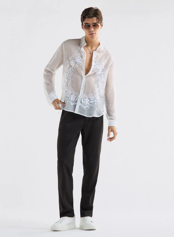 Splash FAV Regular Fit Embroidered Shirt with Collar and Long Sleeves
