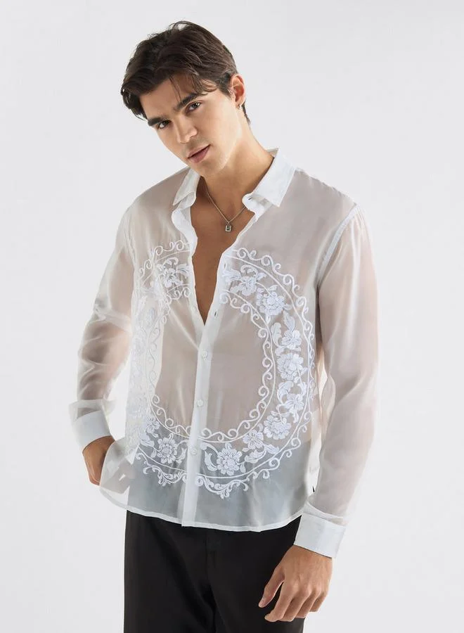 Splash FAV Regular Fit Embroidered Shirt with Collar and Long Sleeves
