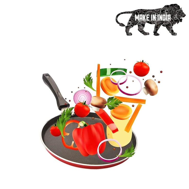 Shopsidex Non-Stick Cookware Dosa Tawa with Induction Base,Long Handle, Virgin Grade Aluminium, Heavy Metals Free, 4mm Thickness, Pearl Red 3 Layers Tawa - Image 5
