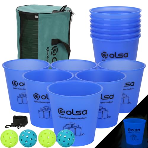Olsa Giant Yard Pong Outdoor Games Classic Toss Games for Beach Camping Lawn Backyard Party Indoor Outdoor Game for Adults Blue Glow in Dark - Image 1