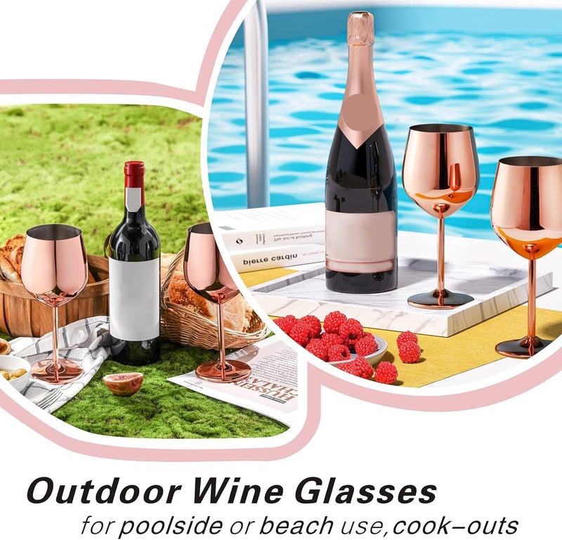 WOTOR Rose Gold Wine Glasses Set of 4, 18oz Copper Stainless Steel Unbreakable Metal Glass for Outdoor, Travel, Camping - Ideal Wine Accessories Gift - Image 3