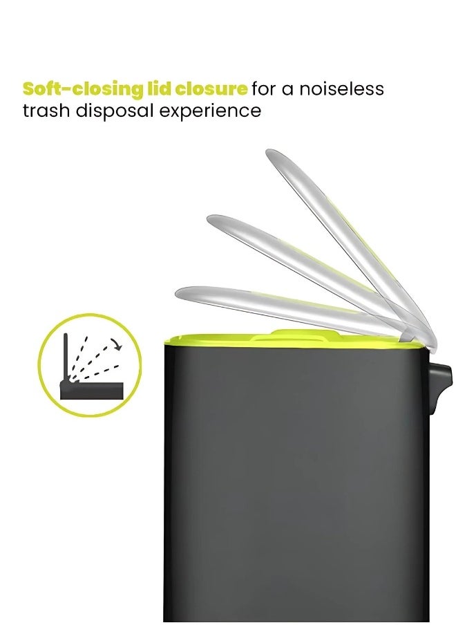 REGENT SERIES | Premium Brushed Stainless Steel | Soft-Closing Fingerprint-Resistant Pedal Trash Bin | 20 Liters Compact Capacity | Hands-Free Operation | Sleek, Space-Saving Design | Charcoal Black Finish