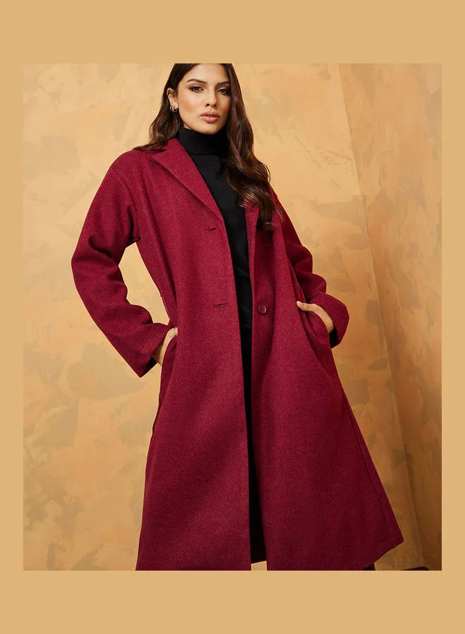 Styli Oversized Double Breasted Wool Like Midi Length Jacket