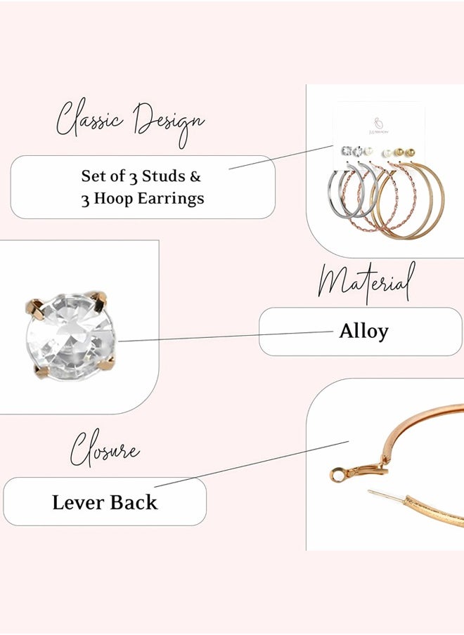 Just Peachy - Just Peachy Gold Toned Earrings for Women & Girls, Ear Bali With 3 Studs for Ladies, Latest Design, White Beads Earrings for Birthdays Gifts, Anniversaries Pack of 3 - Image 1
