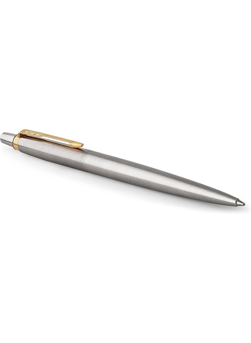 Parker Jotter Executive Pen Stainless Steel With Gold Trim Blister Card | Blue Ink Color, Medium, Ballpoint - Image 1