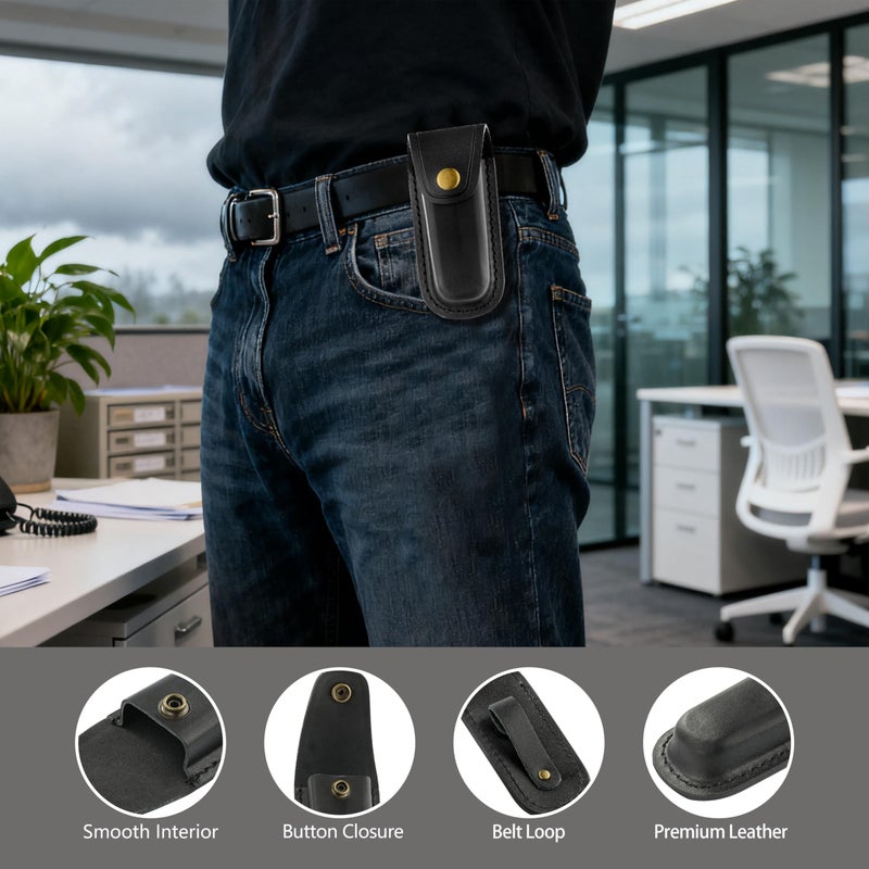 OLULU Leather Knife Sheath, 4" Black Pocket Knife Sheath, Folding Knife Case, Knife Holder for Belt, Multitool Pouch for Hunting, Fishing, Everyday Carry - Image 4