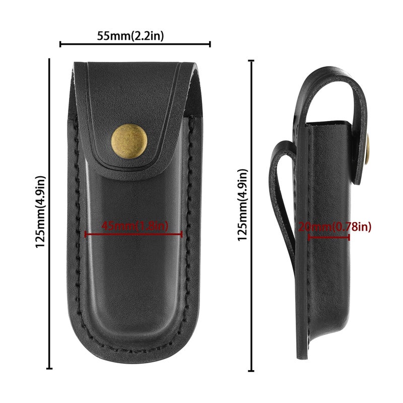 OLULU Leather Knife Sheath, 4" Black Pocket Knife Sheath, Folding Knife Case, Knife Holder for Belt, Multitool Pouch for Hunting, Fishing, Everyday Carry - Image 3