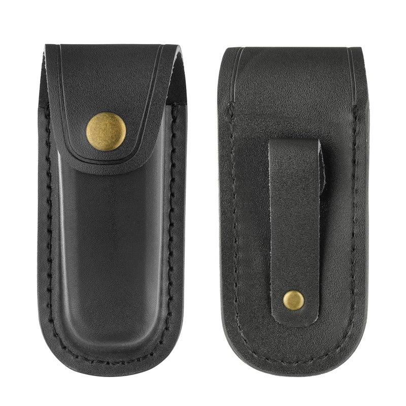 OLULU Leather Knife Sheath, 4" Black Pocket Knife Sheath, Folding Knife Case, Knife Holder for Belt, Multitool Pouch for Hunting, Fishing, Everyday Carry - Image 2