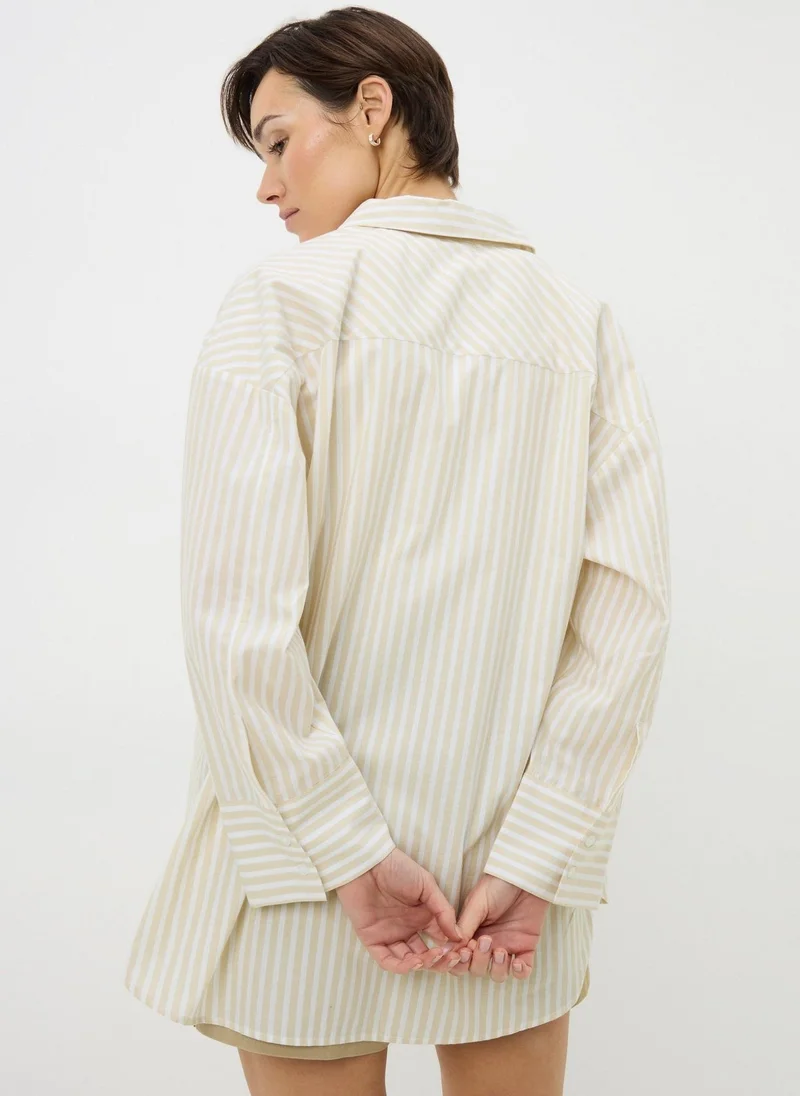 Matalan Beige Stone Poplin Stripe Shirt for Women | Best Price UAE