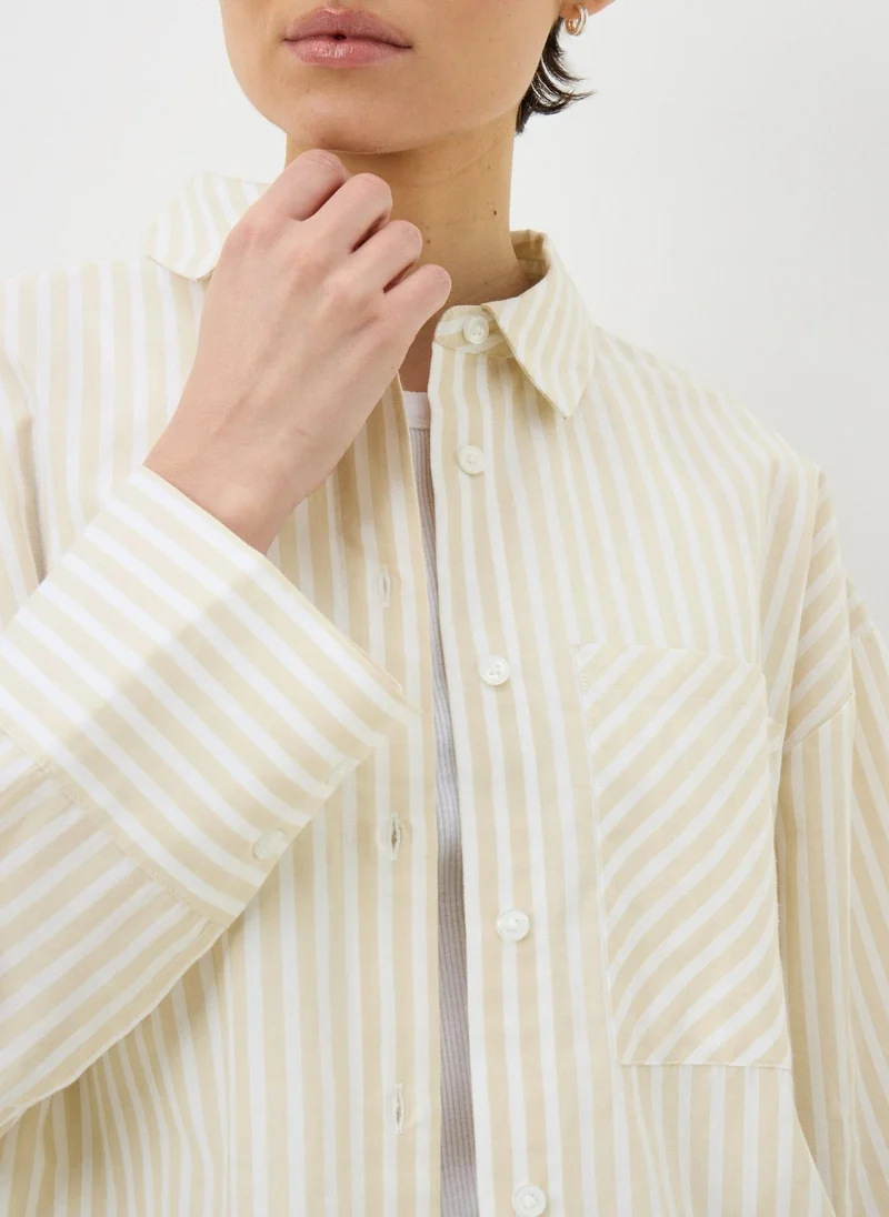 Matalan Stone Poplin Stripe Shirt