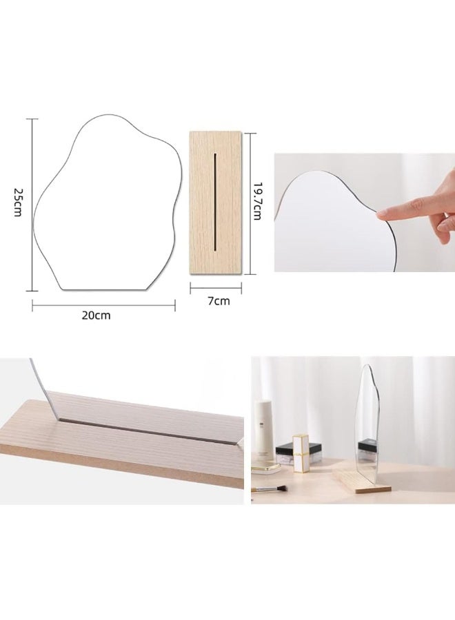 TPGP Frameless Acrylic Makeup Mirror - Irregular Shape with Wooden Base for Bedroom, Living Room and Minimal Spaces  - Image 2
