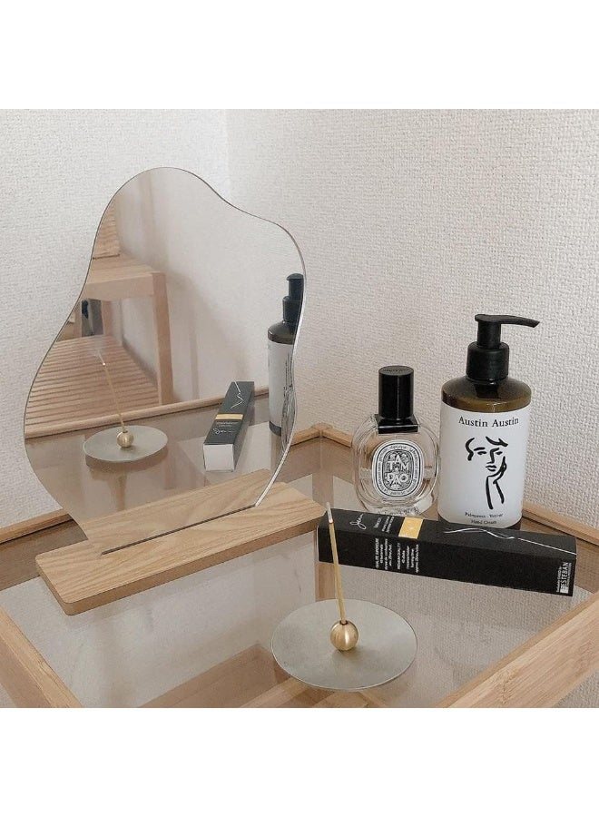 TPGP Frameless Acrylic Makeup Mirror - Irregular Shape with Wooden Base for Bedroom, Living Room and Minimal Spaces  - Image 4