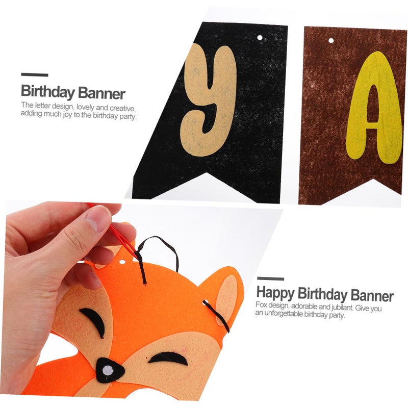 Creative Fox Design Birthday Banner Non Woven Bunting Reusable Party Decorations - Image 4