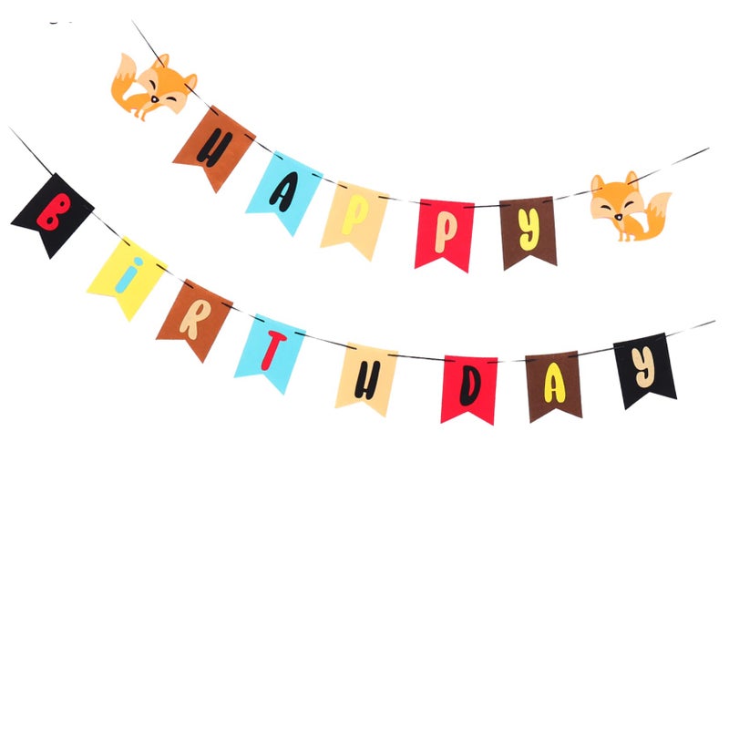 Creative Fox Design Birthday Banner Non Woven Bunting Reusable Party Decorations - Image 2