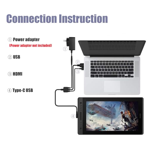 Spaseeba 3-in-1 Pen Display Cable CB01 Suitable for Graphics Drawing Tablet Monitor Kamvas Pro 12 / Pro13 / Pro16 with HDMI Power and USB Cables - Image 4