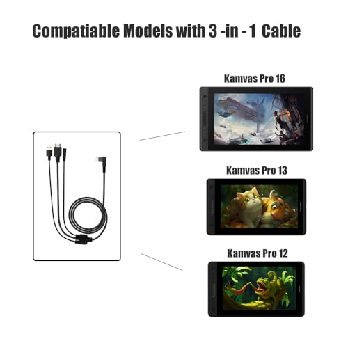 Spaseeba 3-in-1 Pen Display Cable CB01 Suitable for Graphics Drawing Tablet Monitor Kamvas Pro 12 / Pro13 / Pro16 with HDMI Power and USB Cables - Image 3