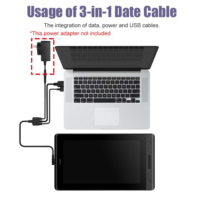 Spaseeba 3-in-1 Pen Display Cable CB01 Suitable for Graphics Drawing Tablet Monitor Kamvas Pro 12 / Pro13 / Pro16 with HDMI Power and USB Cables - Image 5
