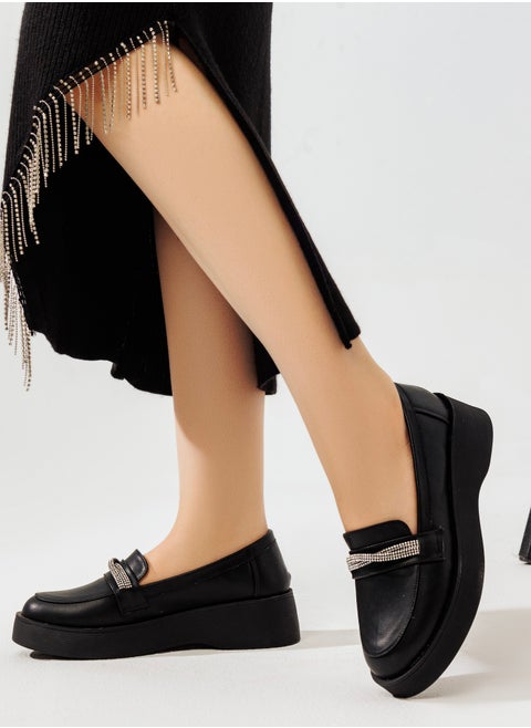 Ballerina Leather With Diamond Strap GZ-5 - Black