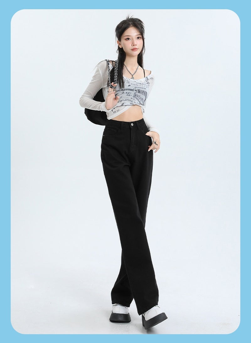 Moovant Women's Denim Pants, Soft Comfortable Jeans, High-waisted Straight Leg Jeans, High Elastic Loose Casual Pants, Black - Image 2