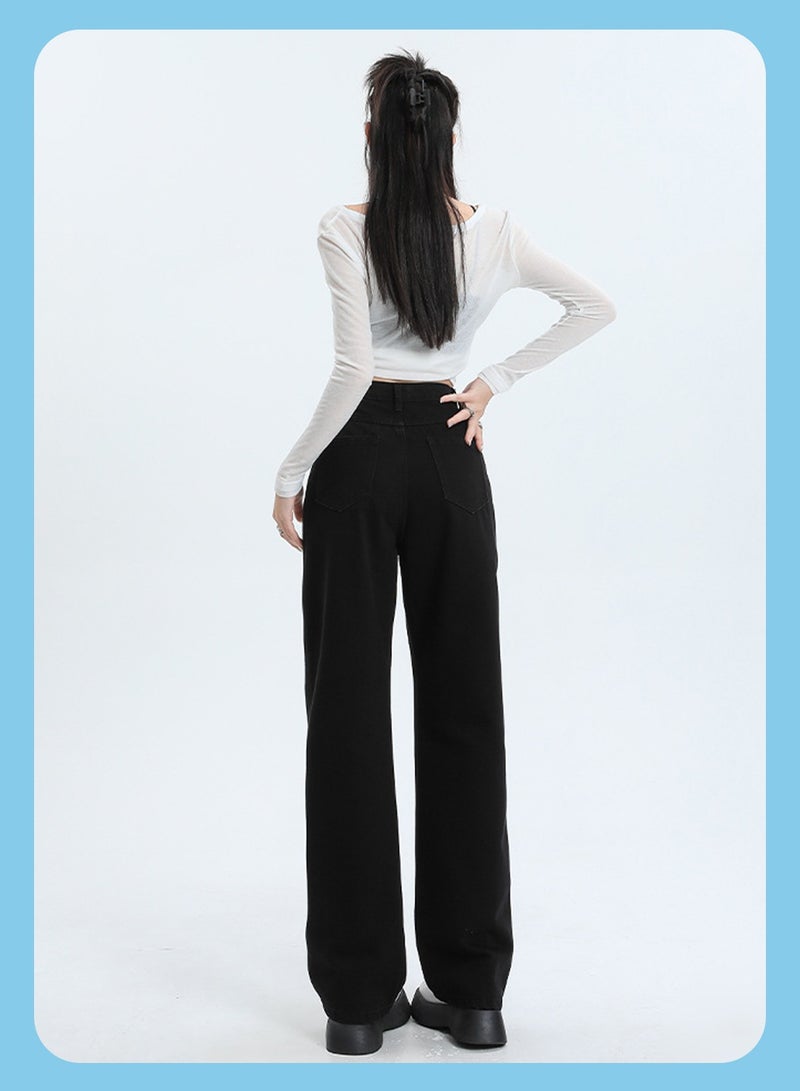 Moovant Women's Denim Pants, Soft Comfortable Jeans, High-waisted Straight Leg Jeans, High Elastic Loose Casual Pants, Black - Image 3