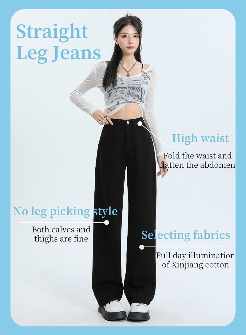 Moovant Women's Denim Pants, Soft Comfortable Jeans, High-waisted Straight Leg Jeans, High Elastic Loose Casual Pants, Black - Image 4