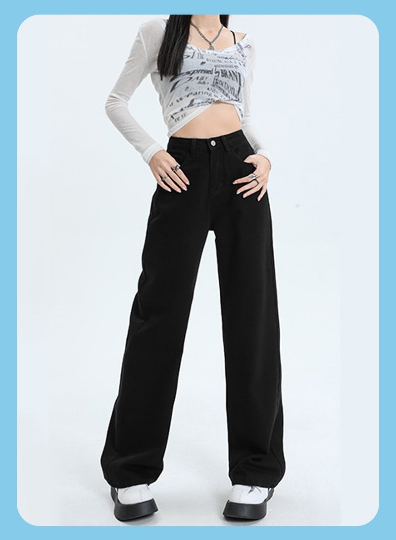 Moovant Women's Denim Pants, Soft Comfortable Jeans, High-waisted Straight Leg Jeans, High Elastic Loose Casual Pants, Black - Image 5