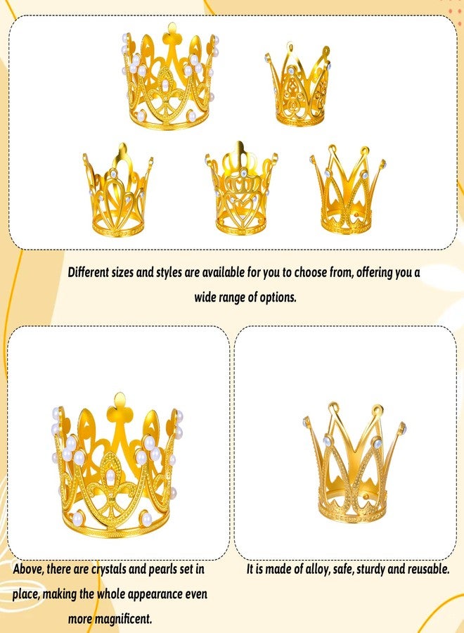Alrhso 40 Pcs Mini Crowns for Flower Bouquets 5 Styles Mini Gold Crown Princess Cake Topper Small Gold Crowns Decoration Accessories for Birthday Bridal Wedding Baby Shower Party - Image 3