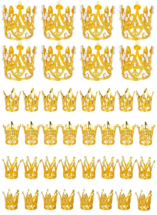 Alrhso 40 Pcs Mini Crowns for Flower Bouquets 5 Styles Mini Gold Crown Princess Cake Topper Small Gold Crowns Decoration Accessories for Birthday Bridal Wedding Baby Shower Party - Image 1