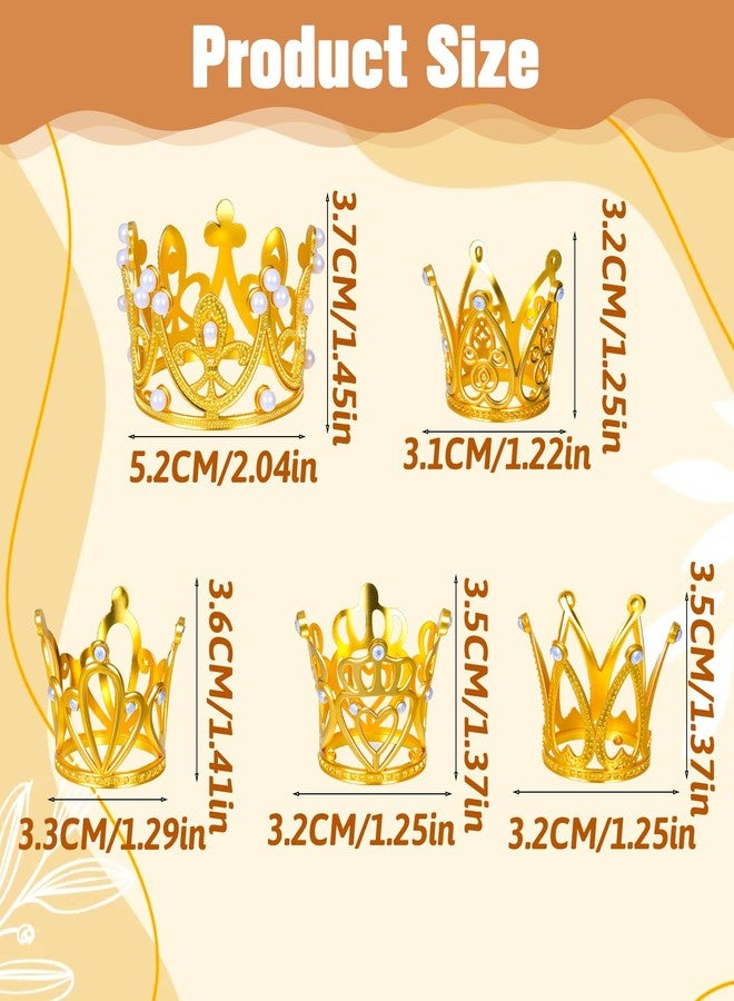 Alrhso 40 Pcs Mini Crowns for Flower Bouquets 5 Styles Mini Gold Crown Princess Cake Topper Small Gold Crowns Decoration Accessories for Birthday Bridal Wedding Baby Shower Party - Image 2