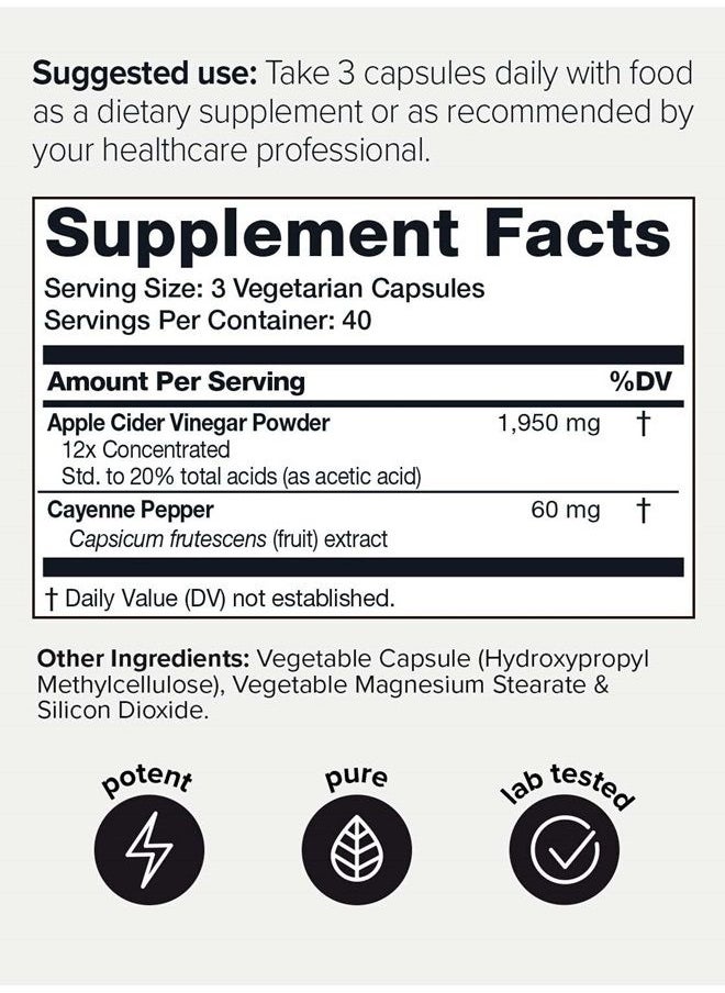 Toniiq - 12x Potent Ultra High Strength Non-GMO Apple Cider Vinegar Capsules with Mother - 2,010mg Formula Pills with Cayenne Pepper - 20% Acetic Acid - 120 Capsules - Image 1