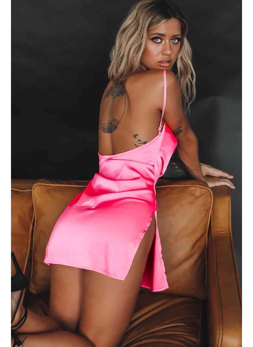 BYR - Satin Slit Short Nightgown Pink - Image 1