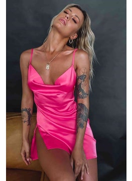 BYR Satin Slit Short Nightgown Pink  - Image 2