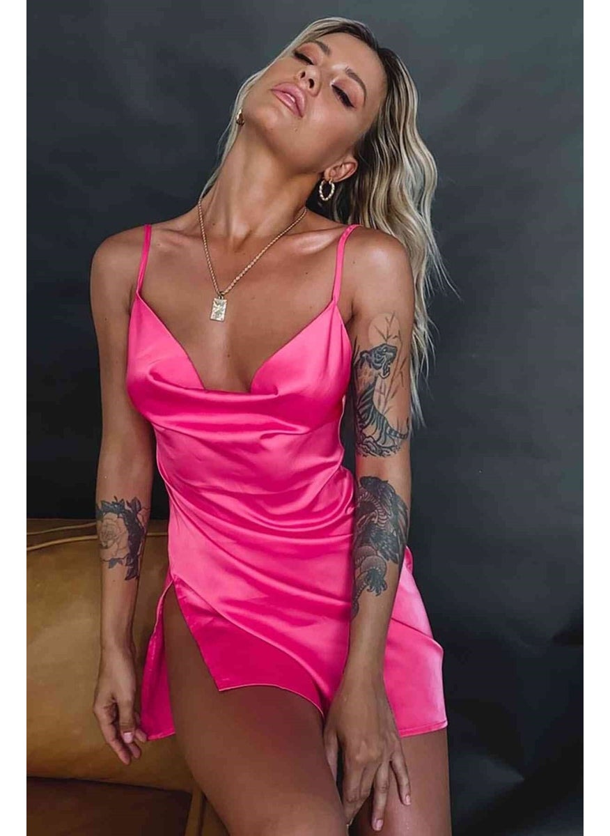 BYR - Satin Slit Short Nightgown Pink - Image 1