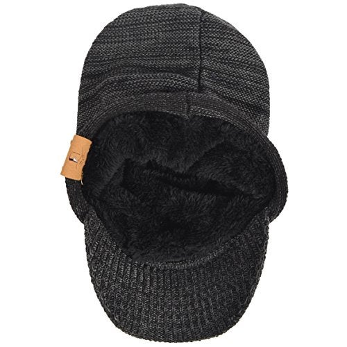 VECRY Mens Womens Thick Fleece Lined Knit Newsboy Cap Slouch Beanie Hat with Visor (Dark Grey) - Image 4