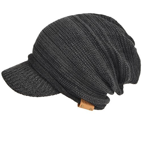 VECRY Mens Womens Thick Fleece Lined Knit Newsboy Cap Slouch Beanie Hat with Visor (Dark Grey) - Image 2
